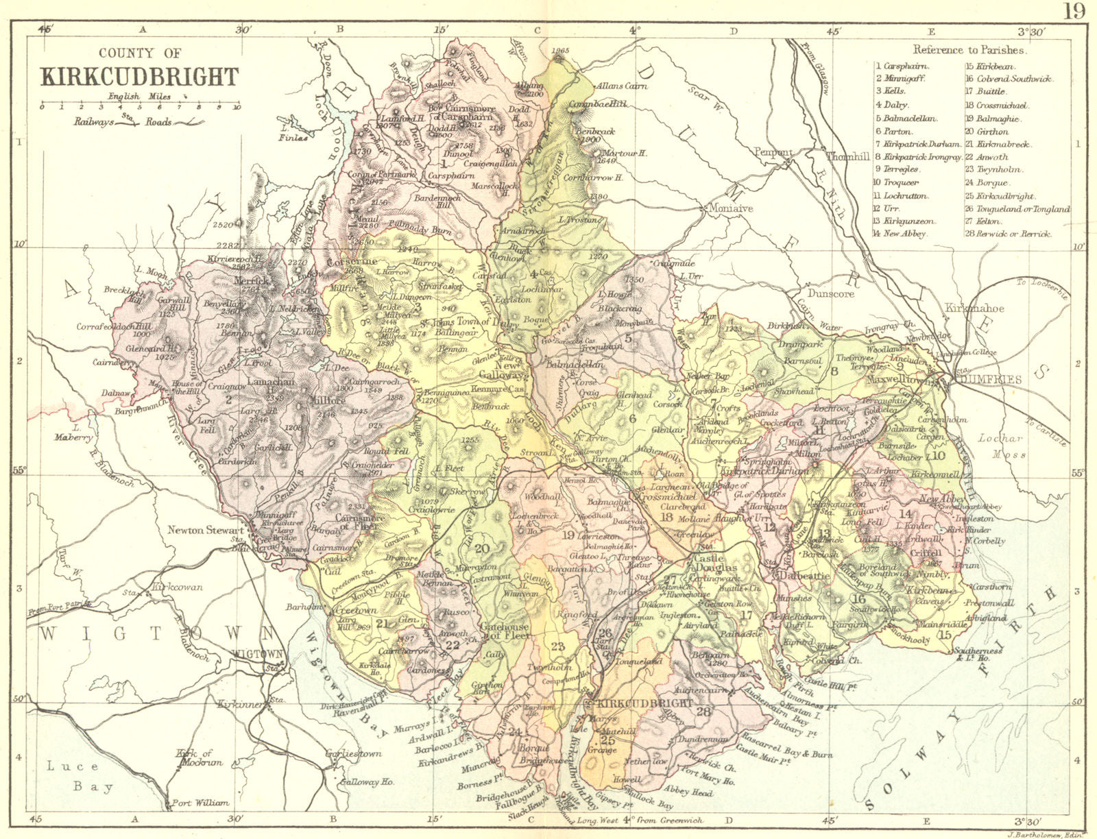 SCOTLAND. Kirkcudbright. Kirkcudbrightshire 1891 old antique map plan chart